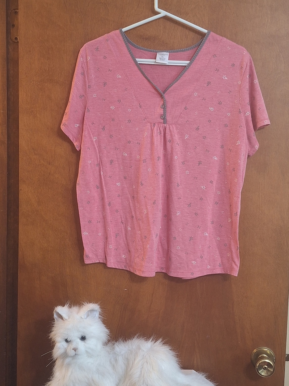 croft & barrow Pink Short-Sleeve V-Neck Sleep Top with Metallic Trim